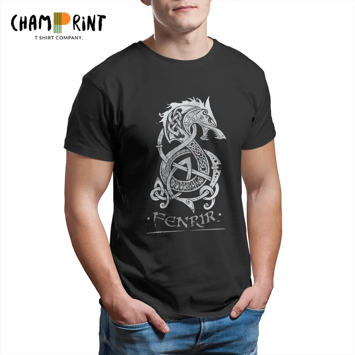 

Novelty Fenrir The Monster Wolf of Norse Mythology T-Shirt Men Crew Neck Cotton T Shirts Viking Short Sleeve Tee Shirt Tops