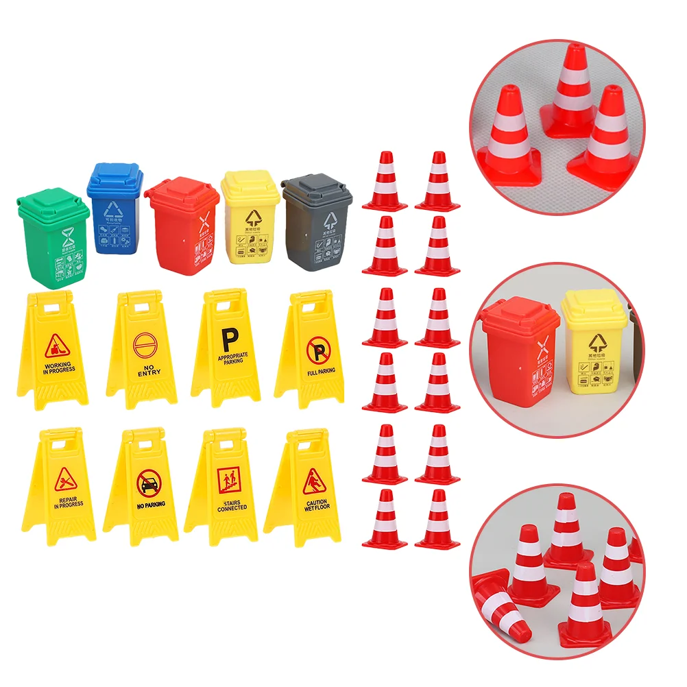 

Миниатюрные дорожные конусы, Обучающие познавательные игрушки, маленькая пластиковая мусорная корзина, дорожные знаки