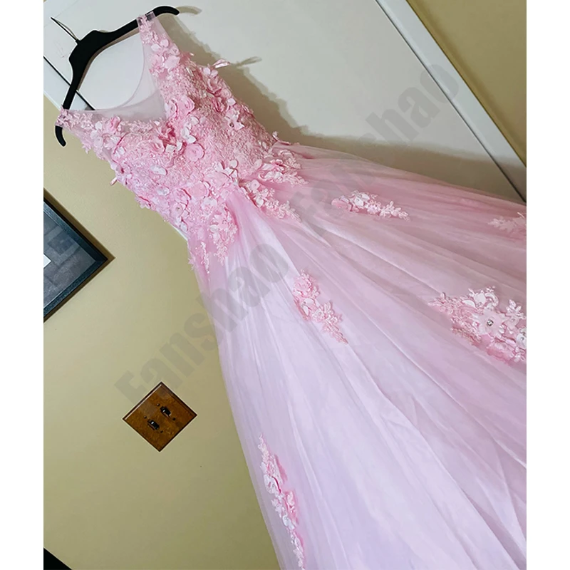 Женское платье с цветочной аппликацией Fanshao wd615 бальное без рукавов 3D и V-образным