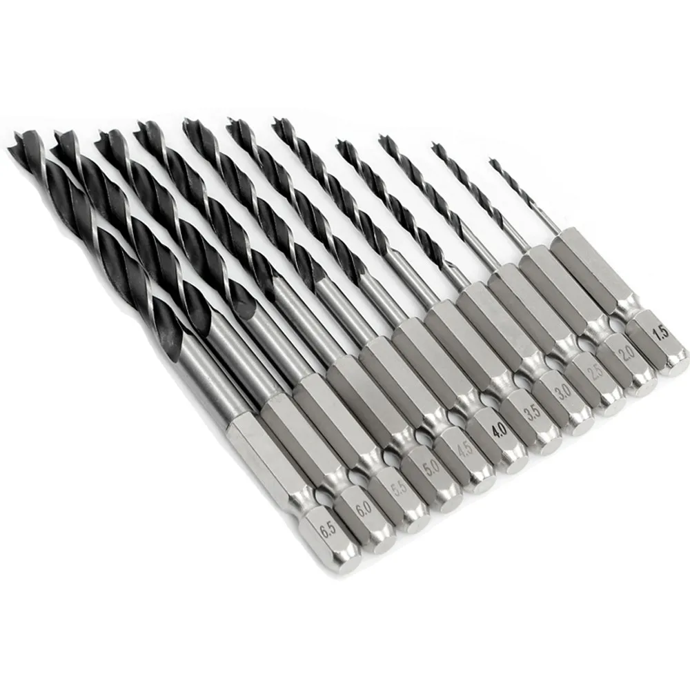 

10PCS Steel Woodworking Drill Bit Kit Hexagonal Shank Electric Drill 2 / 2.5 / 3 / 3.5 / 4 / 4.5 / 5 / 5.5 / 6 / 6.5 Mm
