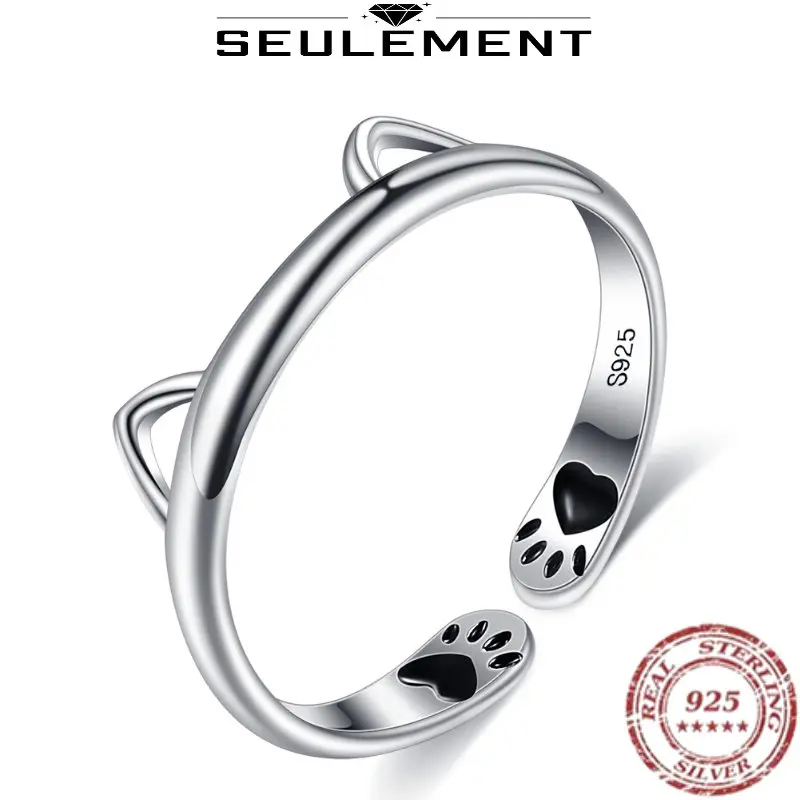 

Seulement Cat Ring Ear Paw 925 Sterling Silver Ring Open Adjustable Fashion Korean Cuff Finger Thumb Band Love Rings for Women