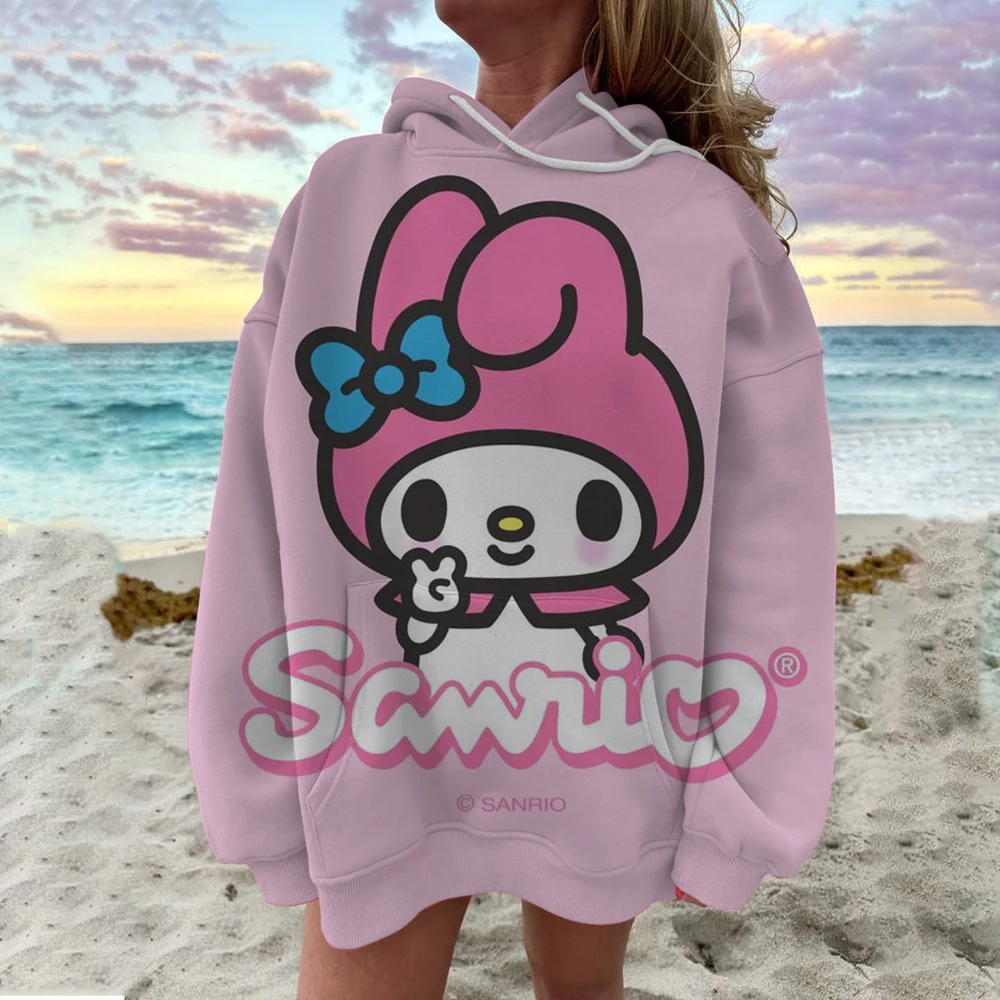 Hello Kitty Kuromi Женская модная осенняя одежда Уличная толстовка с капюшоном Y2K Топ
