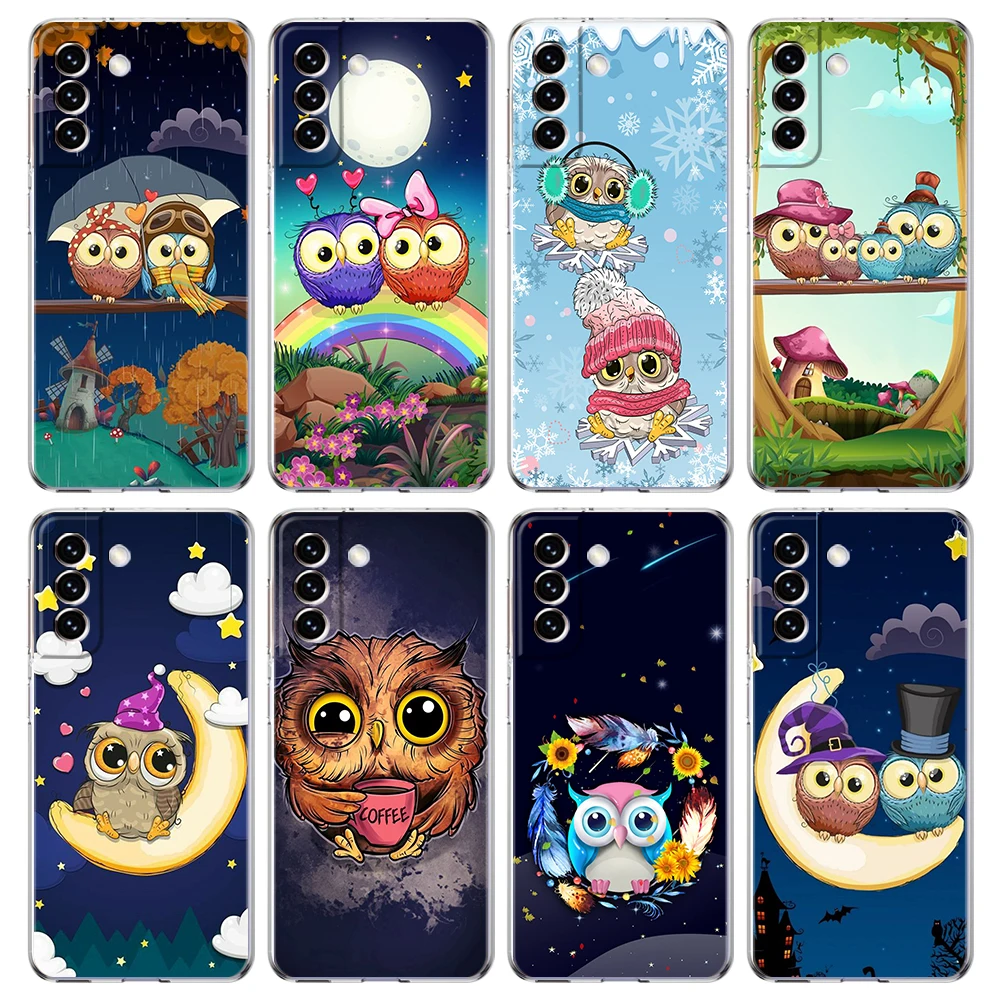 

Cute Cartoon Owl Transparent Case For Samsung Galaxy S23 S22 S20 FE Note 20 10 S21 Ultra S10 S10E M21 M31 M32 Plus Shell Capas