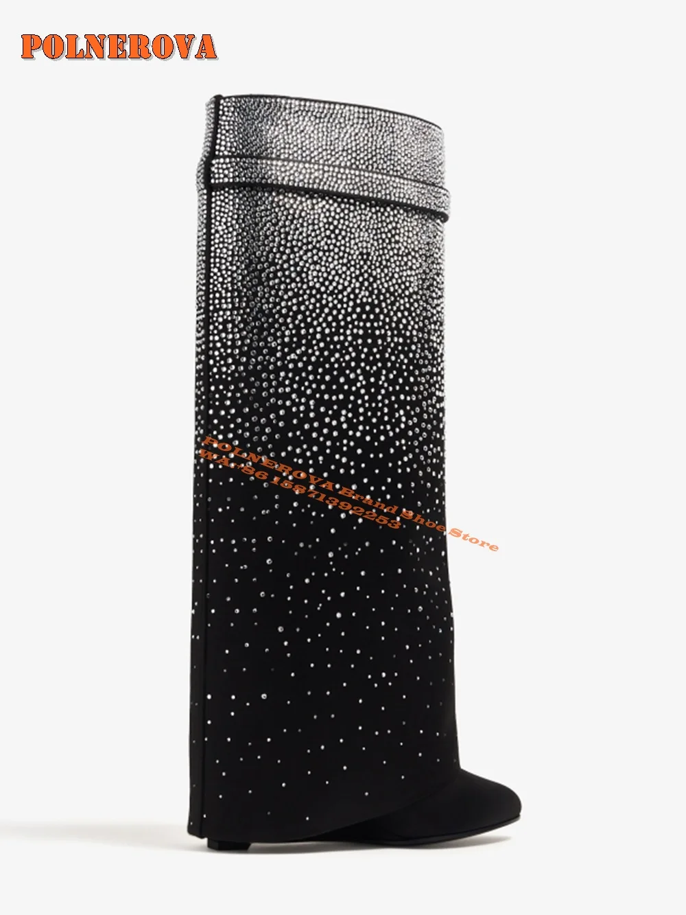 Сапоги на танкетке с острым носком и длинными рукавами со стразами гипсофила