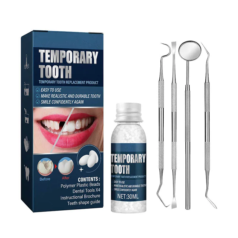 

Temporary Fill Broken Teeth Gap with Dental mirror Probe Gum Cleaner Tartar Scraper Thermal False Teeth Tooth Repair Tool Kit