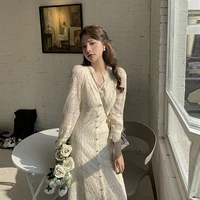 womens spring elegant lace long sleeve dress 2022 lady korean white eveing party fairy dress v neck midi dresses female