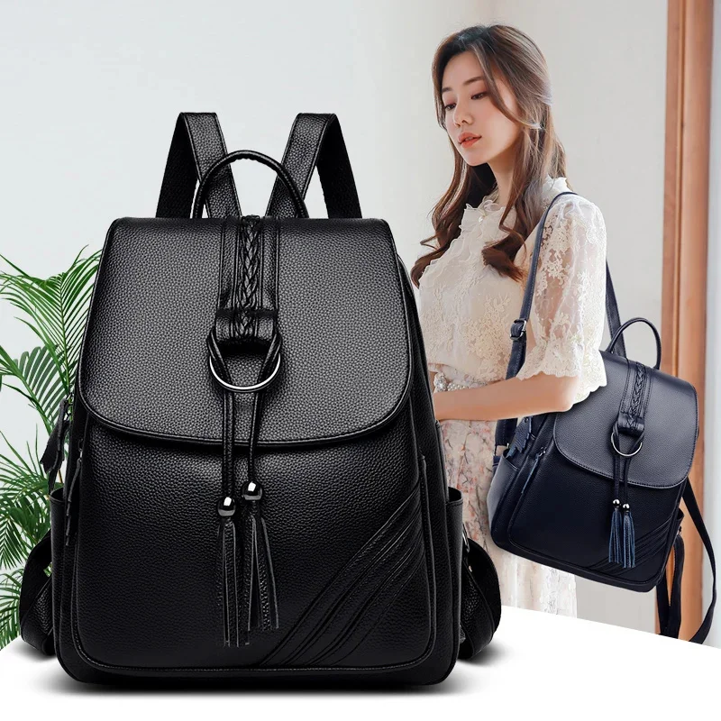 

Tassel Women Backpacks Designer High Quality Soft Leather Fashion Back Bag Brand Female Travel Bags Mochilas Mujer 2023 Backbags