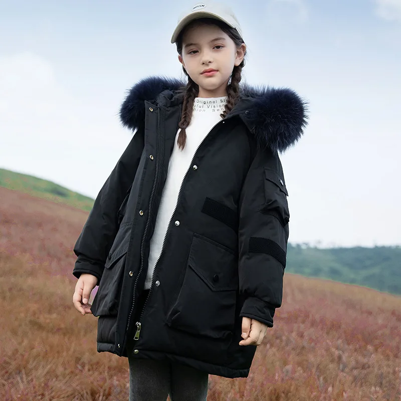 2023 Winter Young Children White Duck Down Jacket Real Fur Hooded Boys Parka Thick Warm Teenage Girl Outerwear Coat Kids Clothes