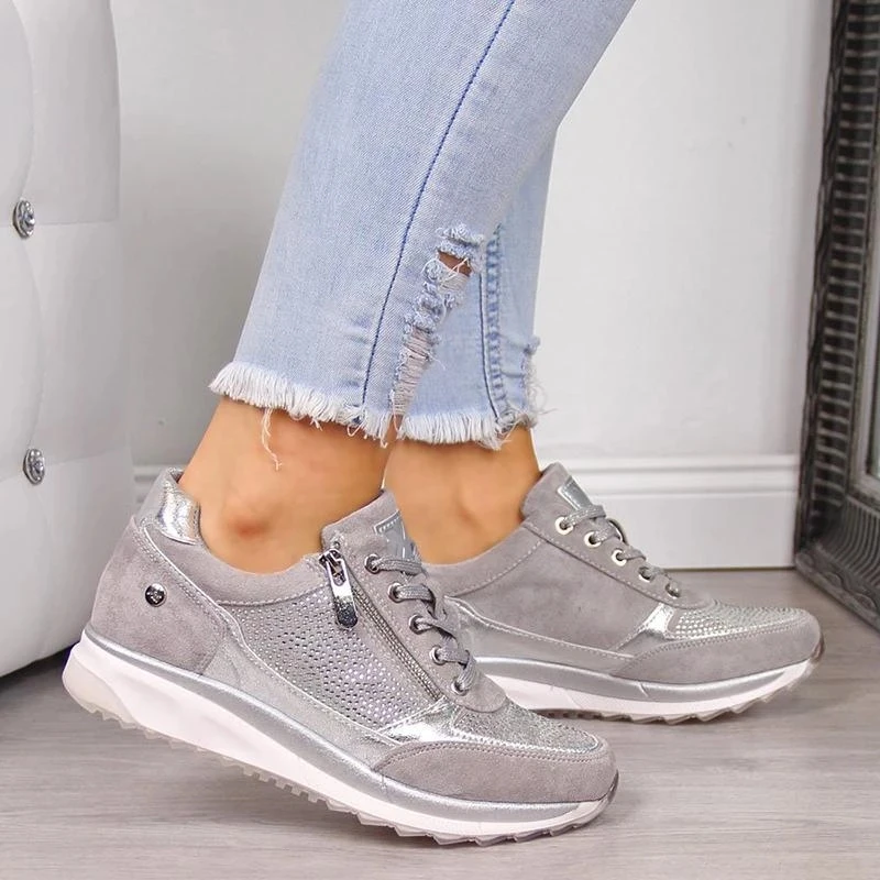 

Spring Women Sneaker 2022 Casual Wedge Ladies Flat Shoes Zipper Lace Up Comfortable Female Vulcanized Shoes Outdoor Single Shoes