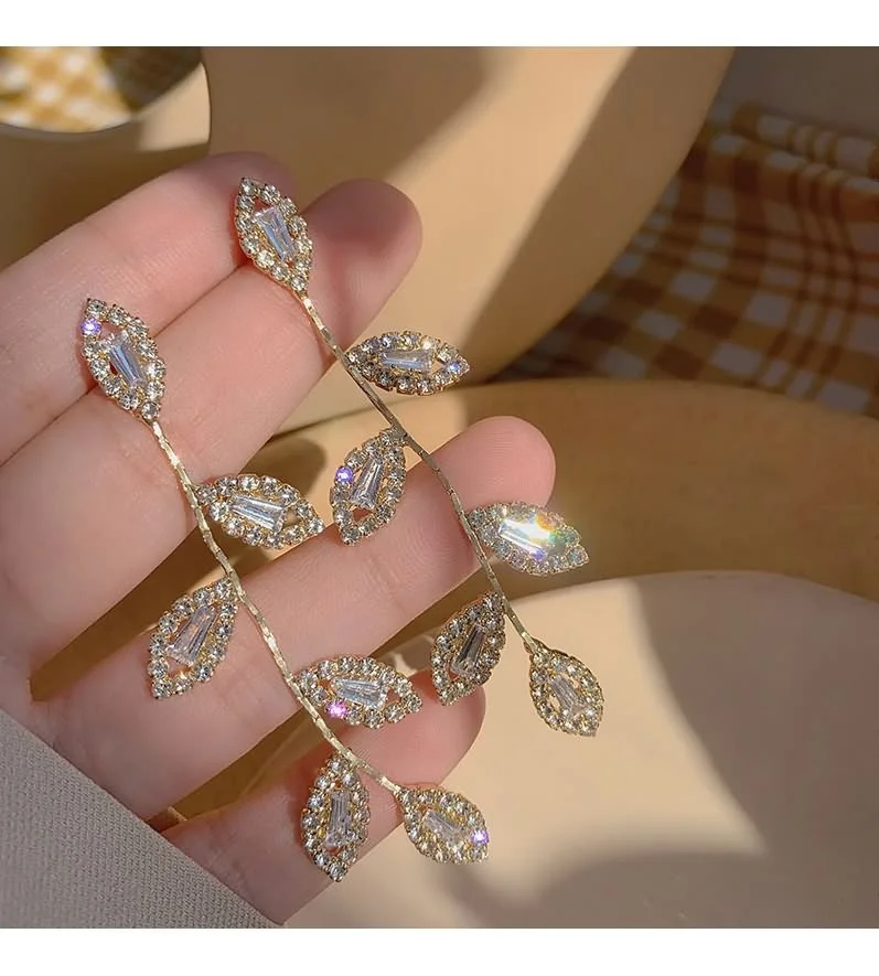 Новейший дизайн ивовые листья Позолоченные алмазные имитационные серьги