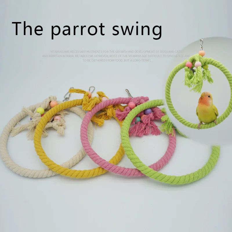 Small And Medium Parrot Toy Bird Supplies Swing Ring Chew Toy Stand Swing Cotton Rope White Yellow Pink Green toys for parrots