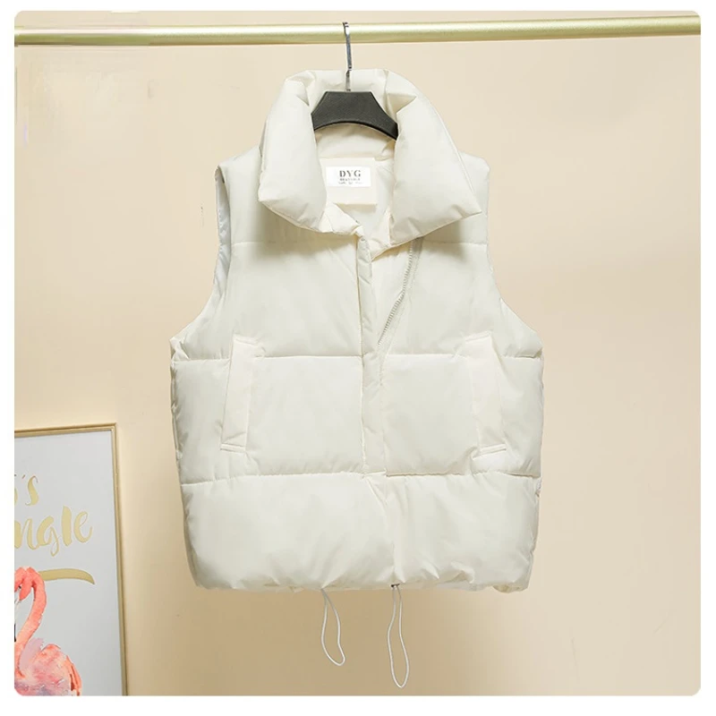New Winter Women Jacket Vest Stand Collar Sleeveless Down Cotton Vests Casual Loose Warm Windproof Solid Fashion Woman Down Vest