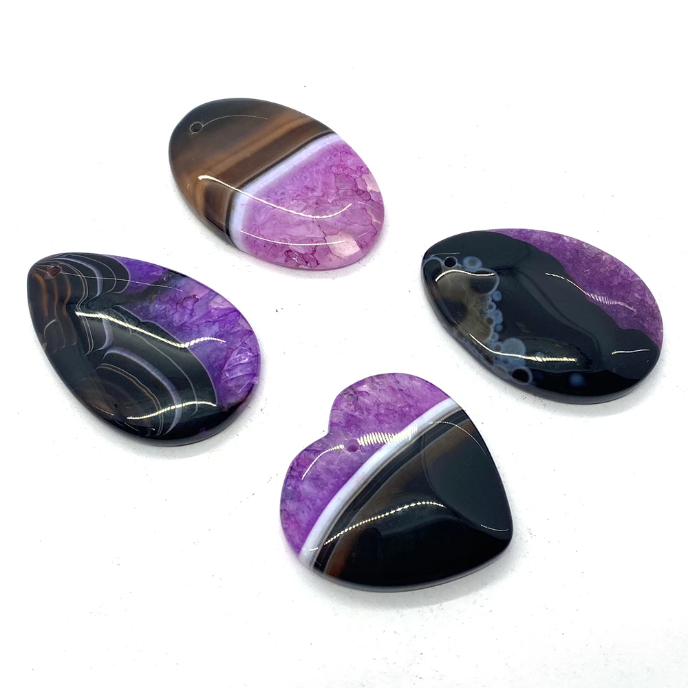 

Natural Stone Striped Agate Heart Charms for Jewelry Making DIY Bracelet Necklace Earring Accessory Gemstone Oval Pendants 5pcs