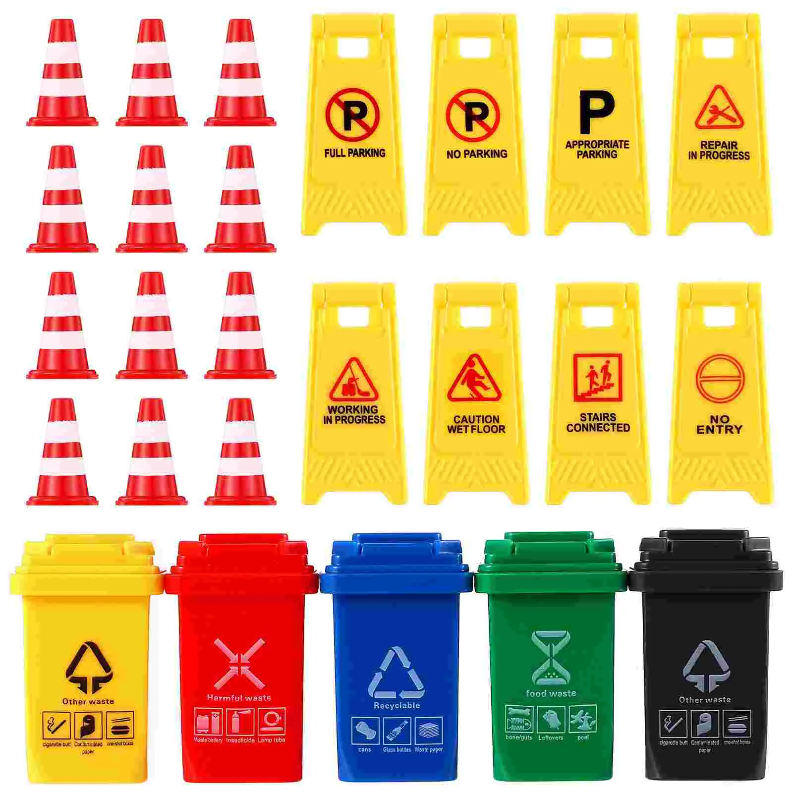 

25 Pcs Teaching Cognitive Toys Kid Road Signs Game Trash Cans Traffic Ornament Cone Plastic Child