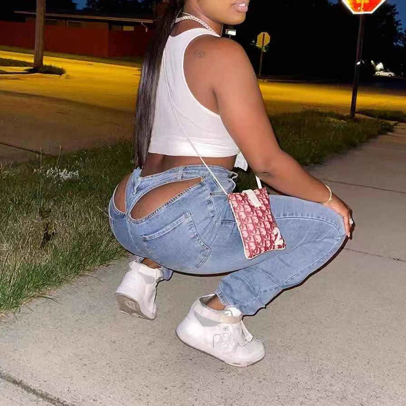 Sexy Cut Out Tight Zipper Pencil Jeans Denim Streetwear Baddie Clothes Women Hight Waist Pants Retro Skinny Long Trousers 2022