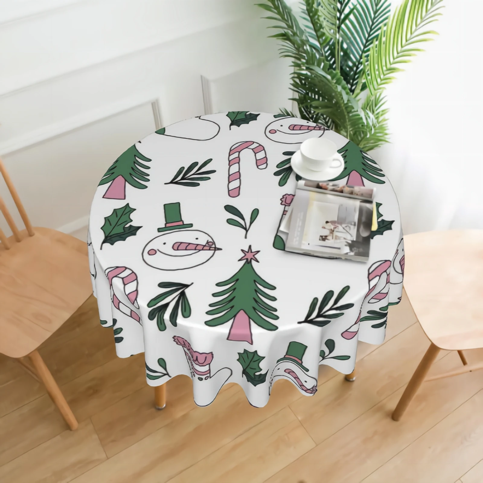 

Christmas Pattern Tablecloth Christmas Pattern 60 Inch Round Tablecloth Wrinkle Resistant for Party, Picnic, Tabletop