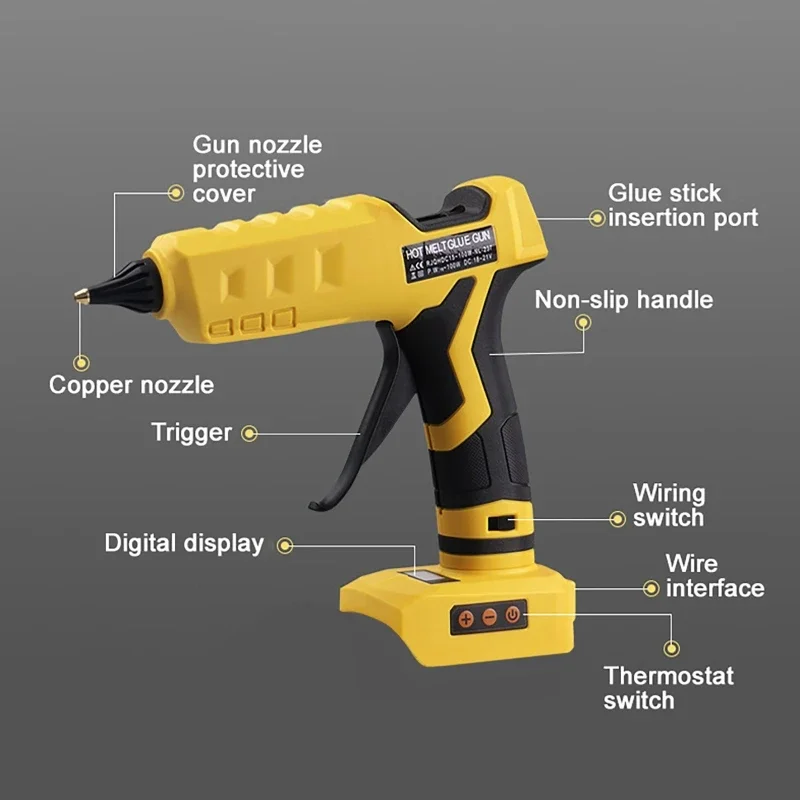 Фото Беспроводной пистолет для горячего клея для аккумулятора DeWalt 18 В 20 В (только инструмент) с 20 шт. полноразмерными клейовыми палочками для художественных ремесел, инструмент для ремонта «сделай сам» №4