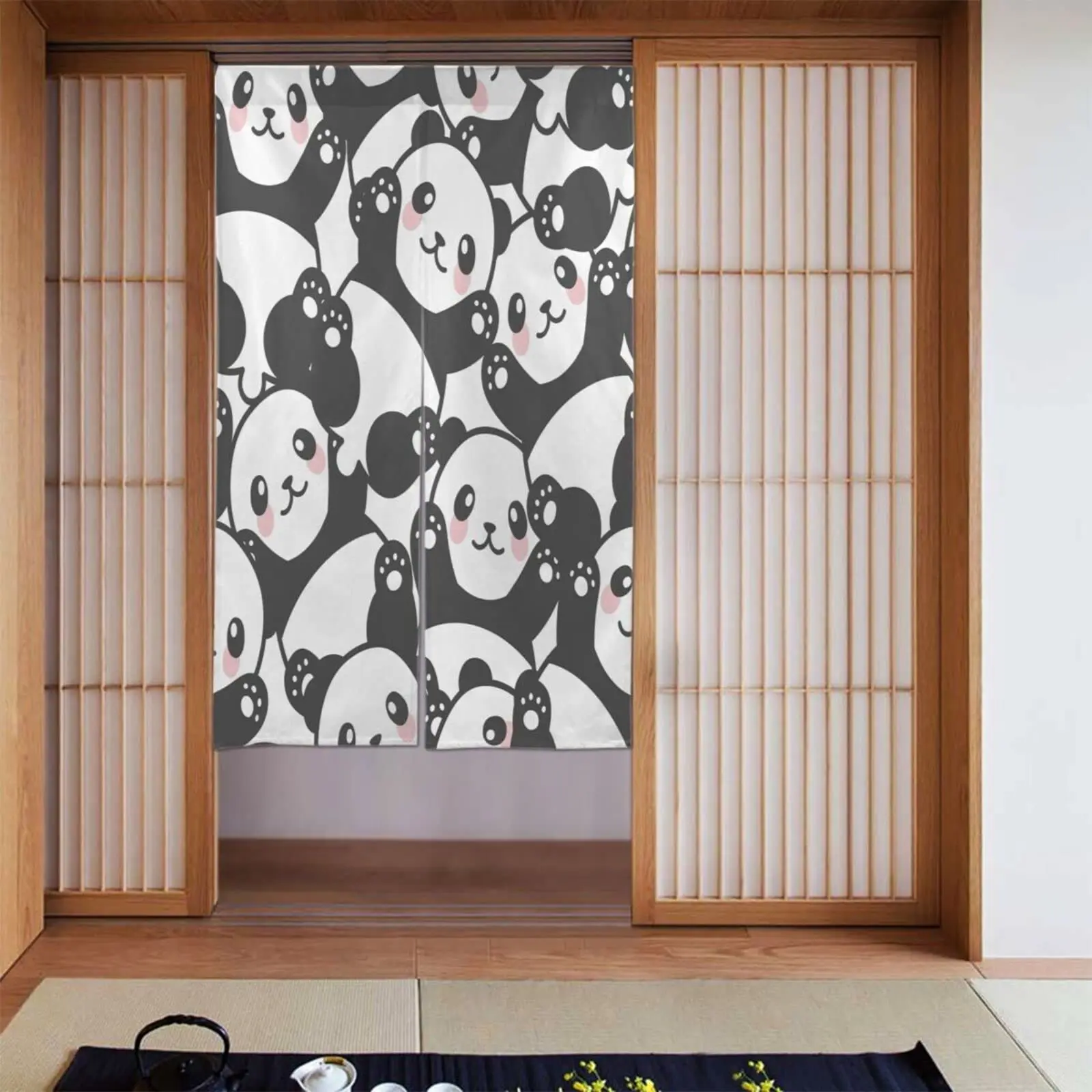 Животные панда Акварельная дверная занавеска для чулана в японском стиле