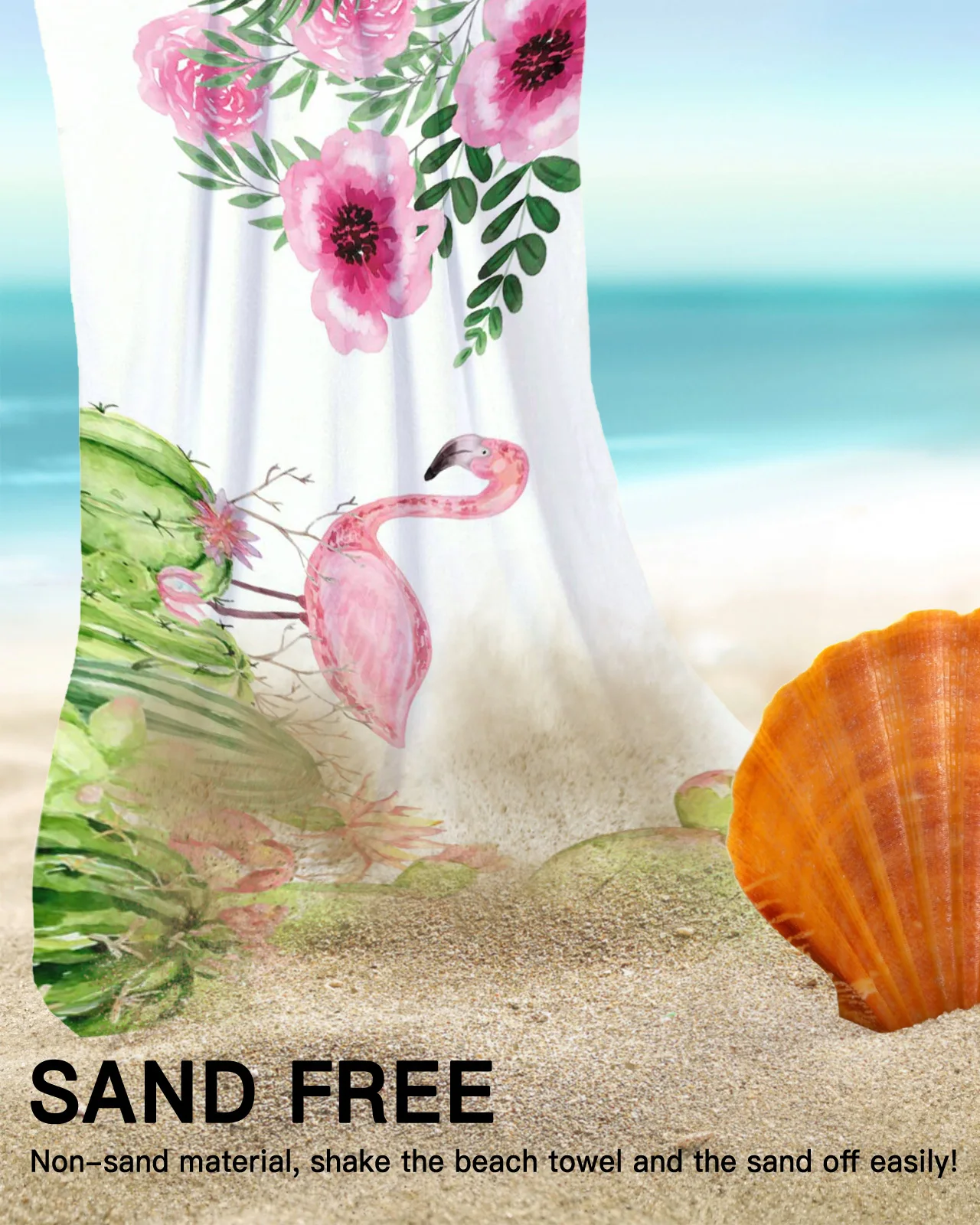 Тропическое растение кактус пляжные полотенца с цветами и фламинго большие
