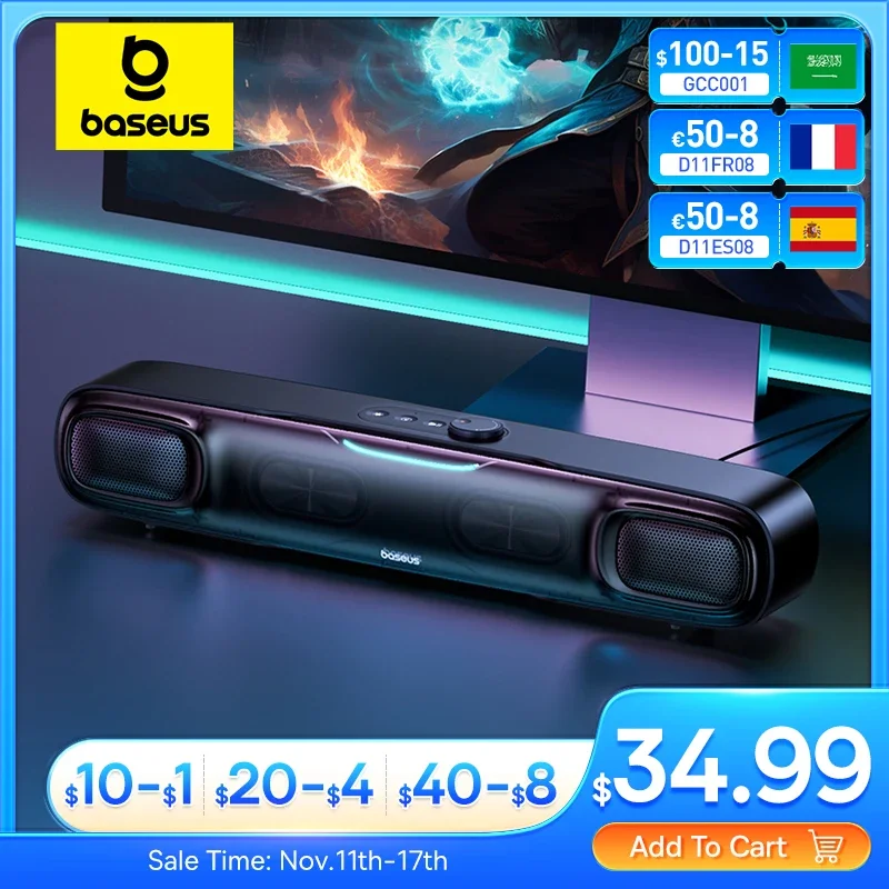 Baseus DS10 Desk Mini Soundbar altoparlante Bluetooth 5.3 Audio a tripla modalità...