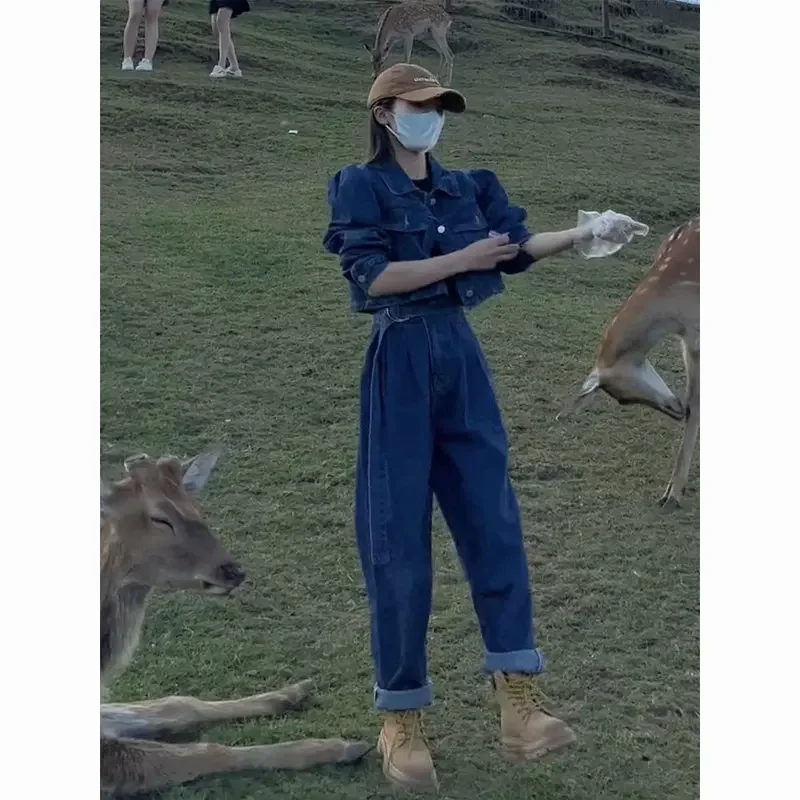 Женский осенний Новый джинсовый пиджак с солеными рукавами укороченные брюки