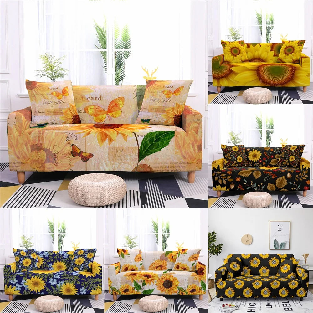 

Sunflower Print Elastic Sofa Cover Stretch Couch Slipcovers Corner Sofa Covers Living Room Sectional Couch Cover 1/2/3/4 Seat