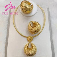 gold color jewelry sets for women fashion necklace pendant african jewelry nigerian bridal wedding costume earrings party gift