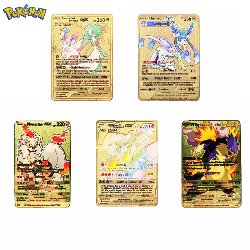 

Pokemon Gold Cards Anime Figure Sylvain Gardevoir Glacion Typhlosis Metal Battle Collection Card Children's Toy Birthday Gifts