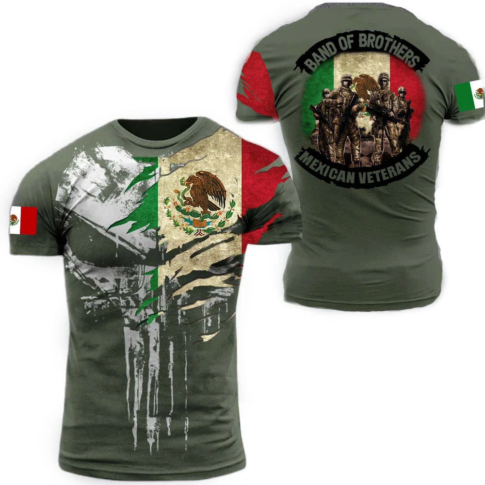 

Army Men's T-Shirt Mexican Veteran Soldier National Emblem Print Top Oversized Round Neck Men's Clothing Pullover Short Sleeve