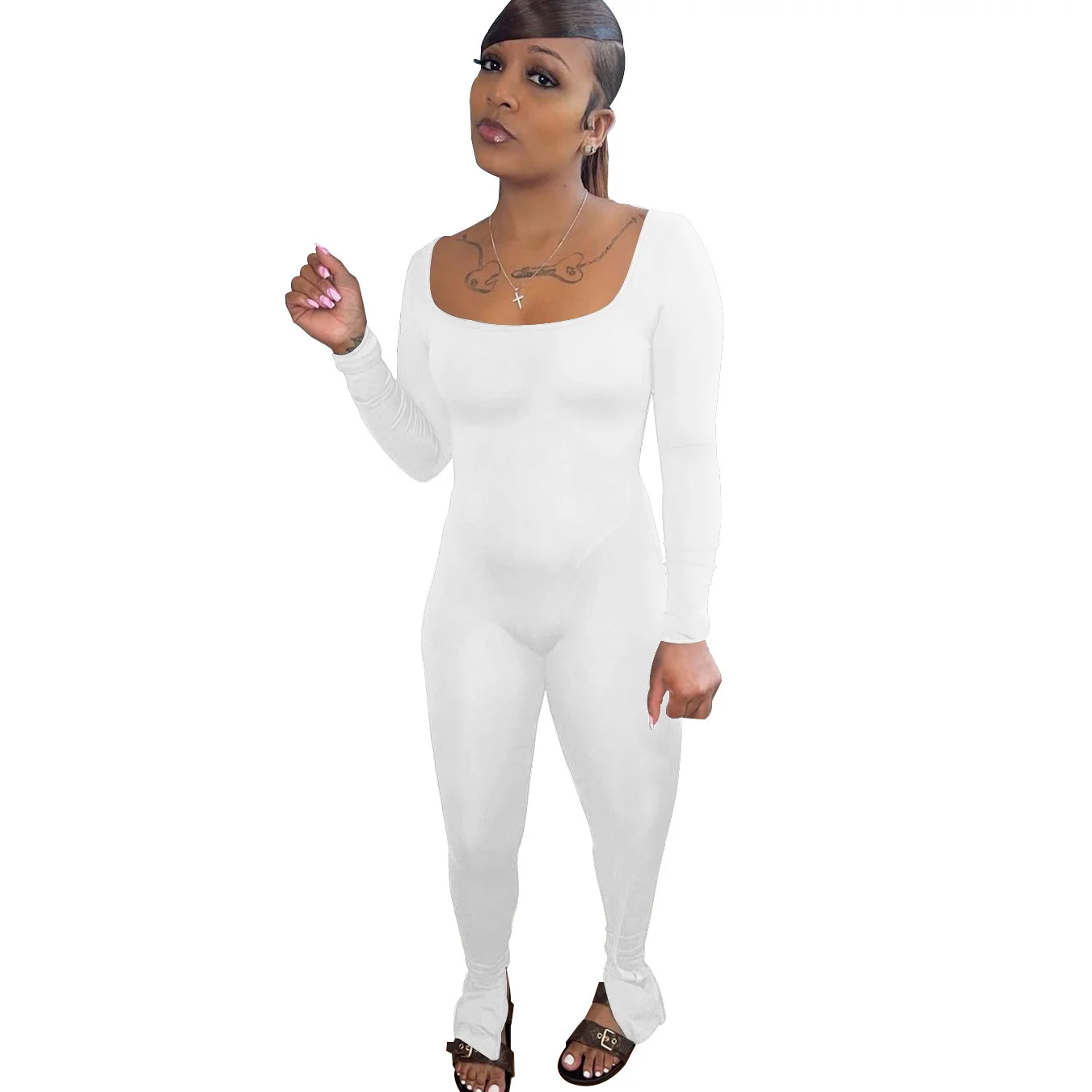 

Znaiml 2022Bodysuit Women Solid Black Jumpsuits Female Y2k Lace Up Backless Flare Long Sleeves Pants Casual Overalls Rompers