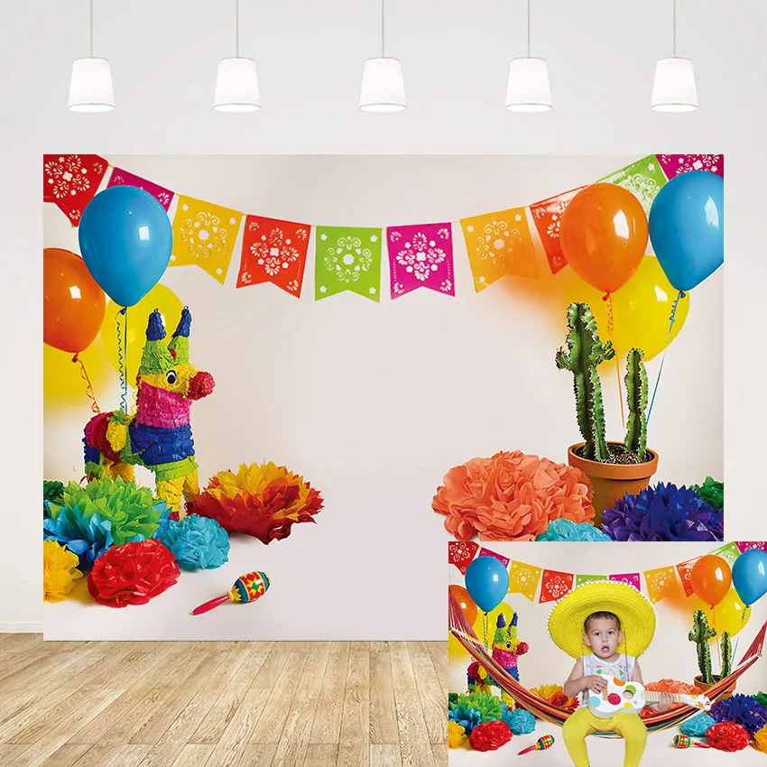 

Mehofond мексиканские фоны для фотосъемки для дня рождения маленьких мальчиков синие воздушные шары цветочное украшение фон для фотостудии