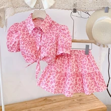 Girls Clothes Set Pink Color Leopard Toddler Girl Clothing Sets New Brand Kids Girl Clothing Sets Blouse and Skirt