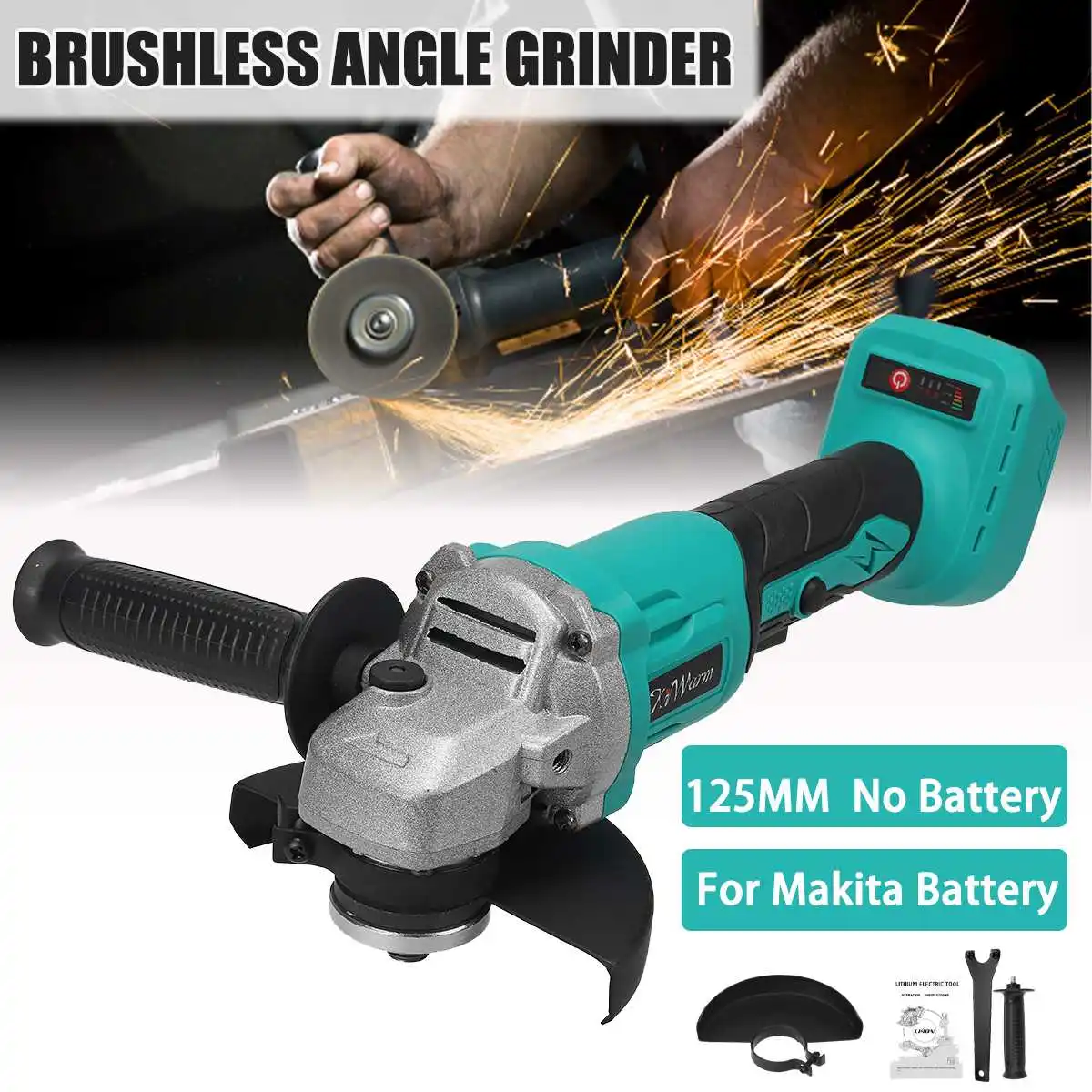 

18V Brushless Electric Angle Grinder Grinding Machine Cordless Woodworking Power Tools compatible for Makit Battery