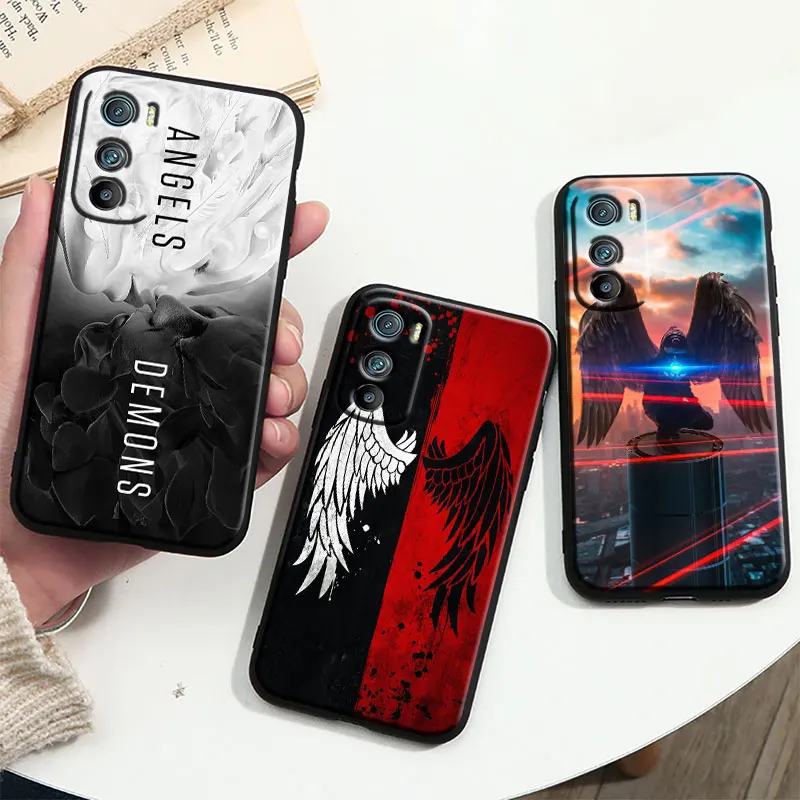 

Cool Angel wing Cover For Motorola MOTO G9 G22 G30 Edge30 Pro E22 S E30 E40 Fusion Plus Lite Black Phone Case