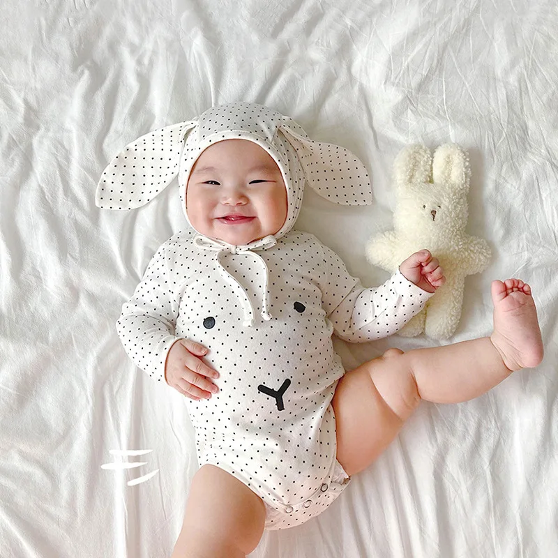 Freely Move 2022 New Autumn Baby Clothing 2Pcs Outfits Romper+Hat Cotton Infant Boys Girls Jumpsuits Cartoon Cute Dot Clothes