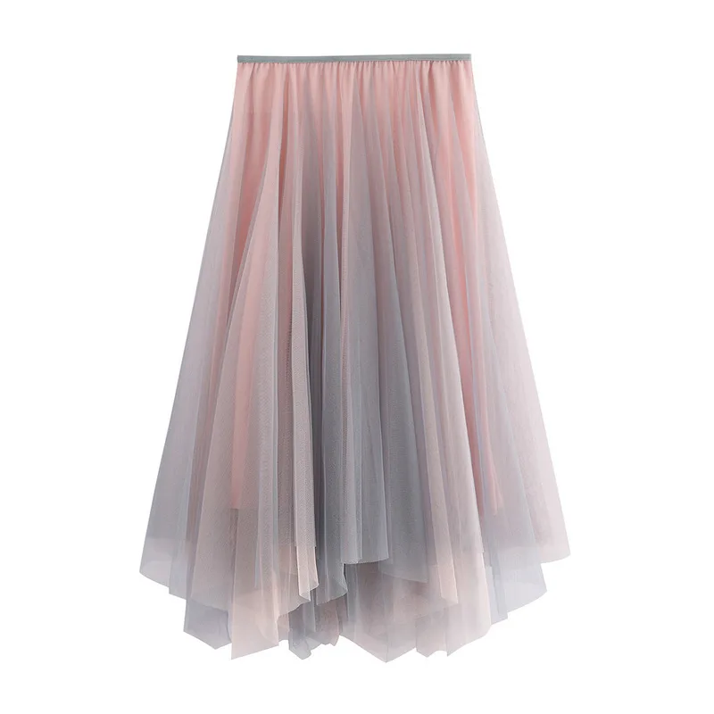 

Spring and Summer Half Skirt Irregular High Waist Mesh Versatile Asymmetric Large Swing Slim Long Skirts for Women 2023 New