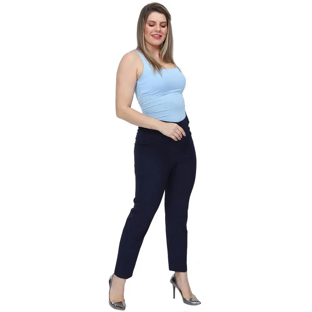 Fierte Women Plus Size Pants Rg1308 Fabric High Waist Tight Trotting Zipper Closure Spring Summer Slim Casual Elegant
