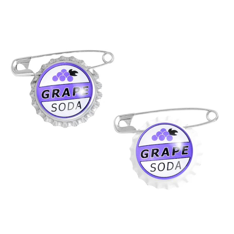 Grape Soda Bottle Cap Brooches Juice Bottle Top Brooches Bag Shirt Lapel Pin Jewelry Gift