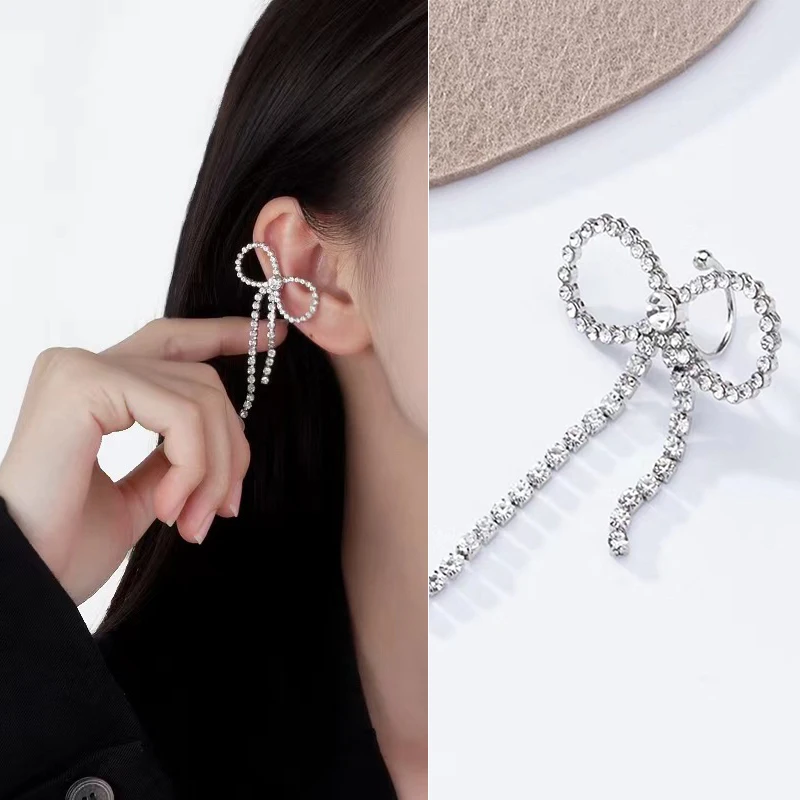 

Korean Style Crystal Bow Ear Clips Luxury Party Anniversary Couple Christmas Gift Women Exquisite Wedding Jewelry Free Shipping