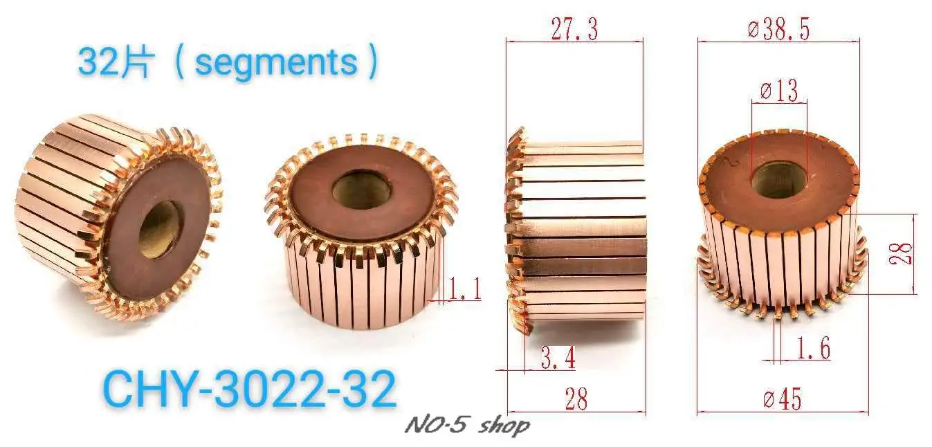 

10Pcs 38.5x13x28(27.3)x32P Copper Bars Electric Motor Commutator