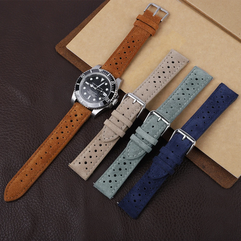 

Vintage Suede Leathetr Watch Strap 18mm 20mm 22mm 24mm Handmade Watchband Grey Brown Replacement Belts for Watch Accessories