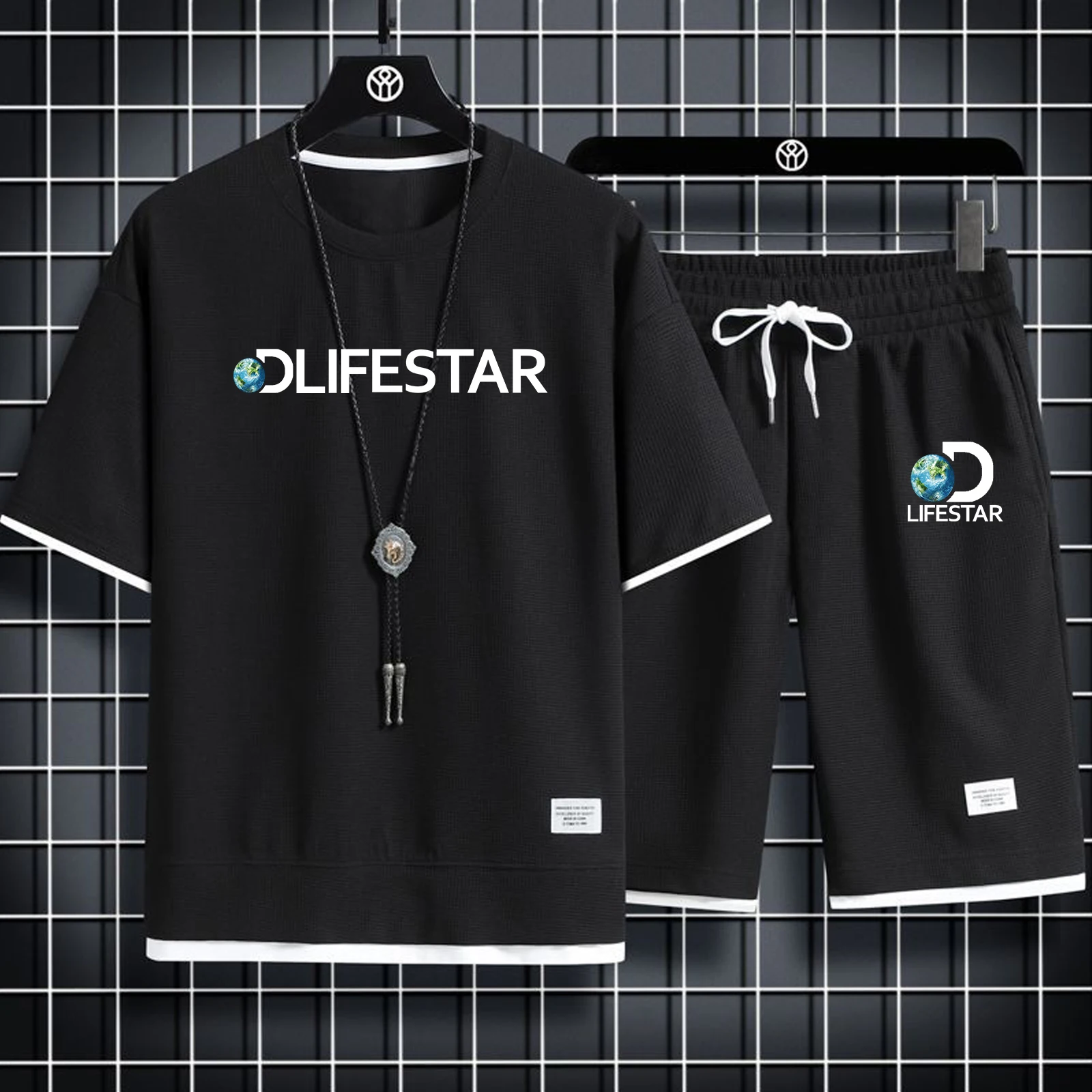 New Men Fashion Brand T-Shirt + Shorts 2-piece Set Tracksuit Men's Casual Oversized Quick-drying Clothes Jogging Training Sets