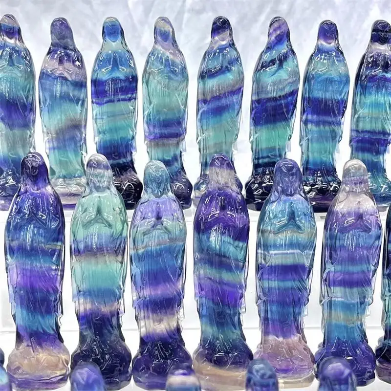 Натуральный флюорит радуги 10 см Дева Мария Иисус домашний декор Ручная работа