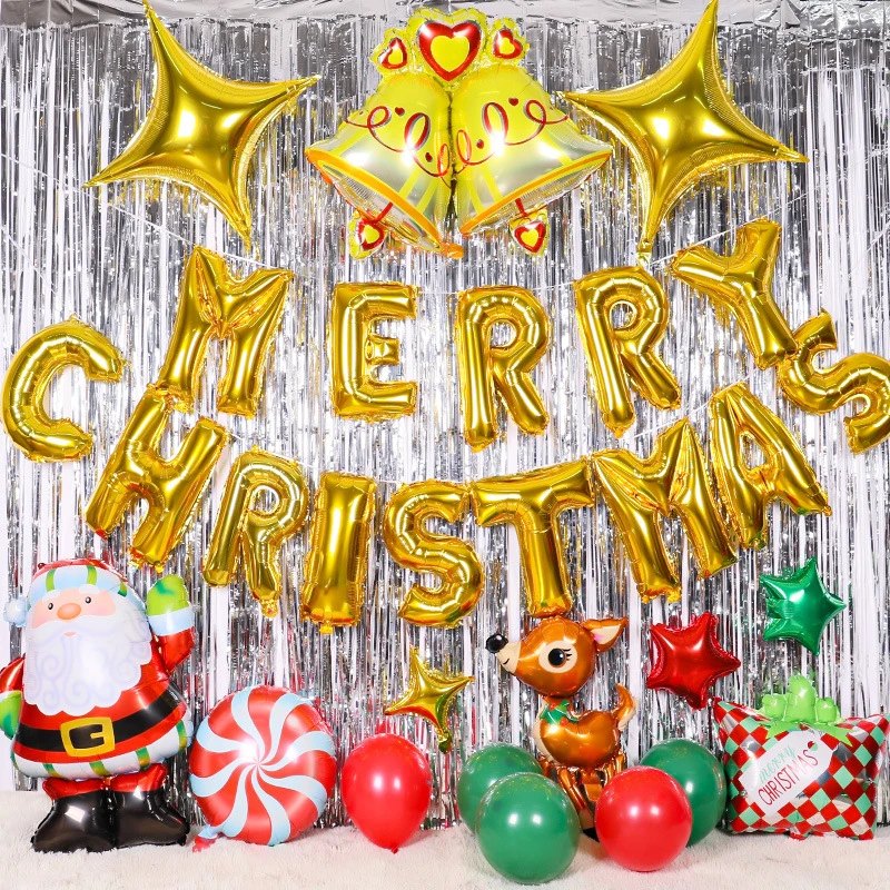

Christmas Set Balloon Christmas Decoration 2023 Letter Metal Balloon Reindeer Star Aluminum Balloon New Year Party Decoration