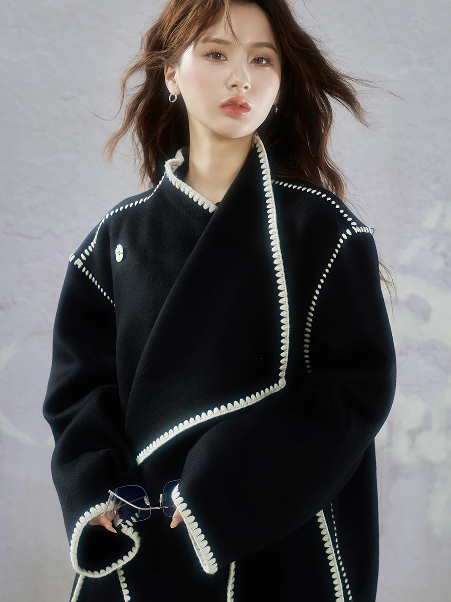 Jfyanyan миндально-черный Qiao двустороннее шерстяное пальто женское осенне-зимнее