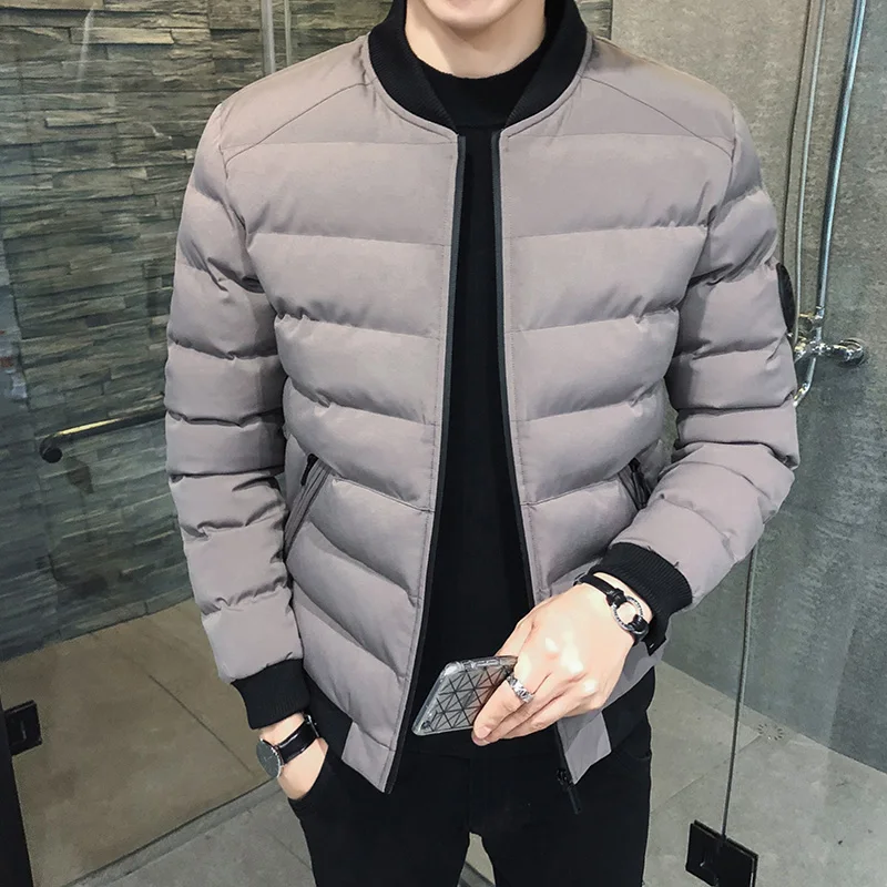 Winter Cotton Coat Coat Solid Color Cotton Jacket Casual Men's Stand-up Collar Pocket Warm Down Down Jacket Ant Wrinkle Fabric