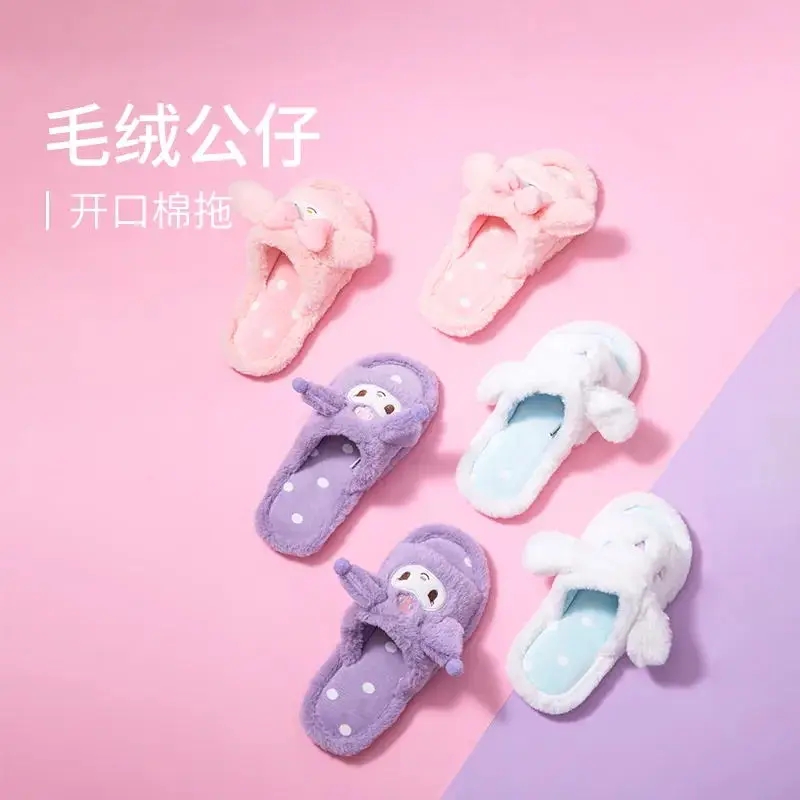 

Kawaii Sanrioed Anime Cartoon My Melody Series Cinnamoroll Kuromi Slippers Cotton Padded Shoes Baby Boy Girl Festival Gift