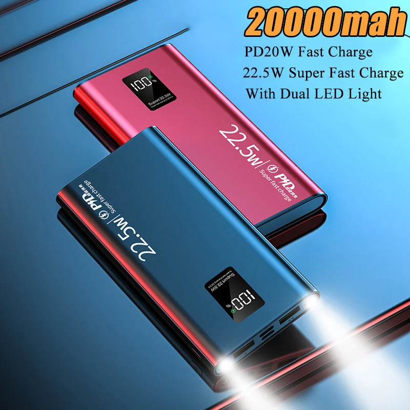 

Power Bank 20000mAh Portable Charger Powerbank 10000mAh External Battery 22.5W PD 20W Fast Charging For iPhone/Xiaomi Poverbank