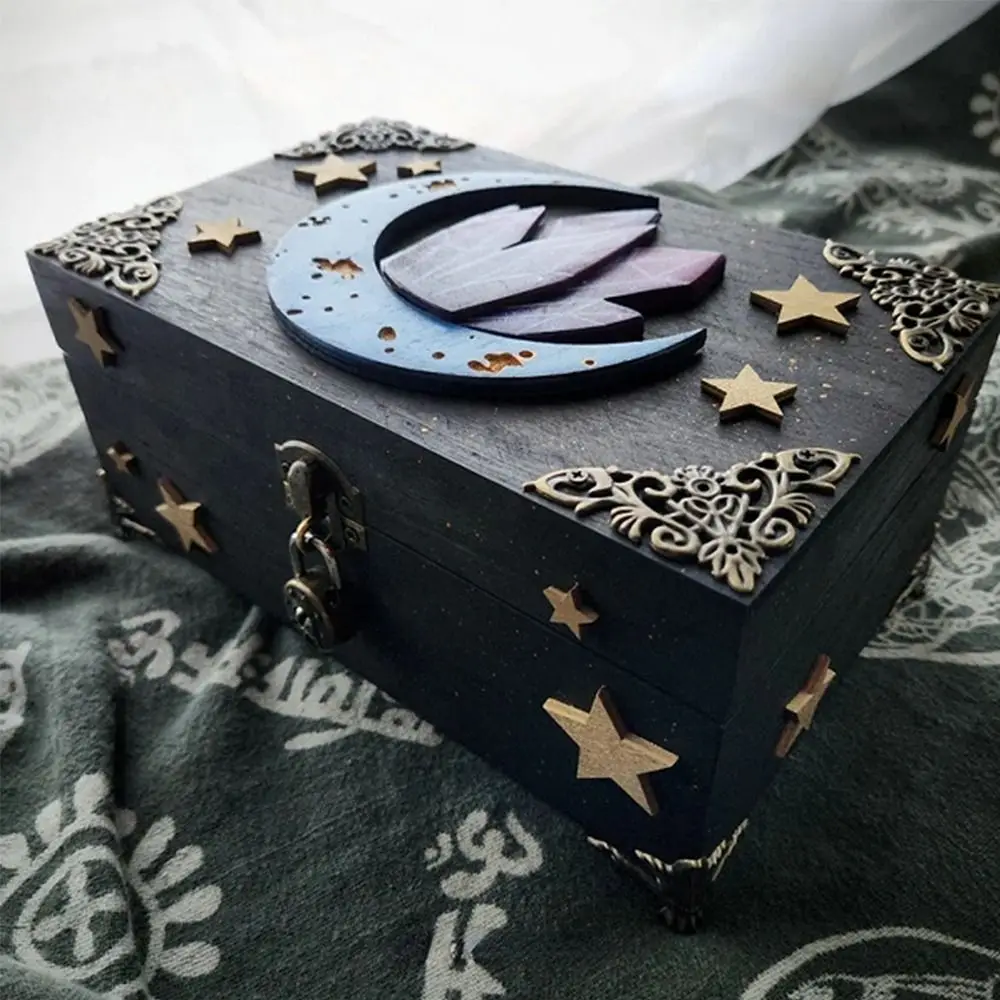 

Wooden Moon Hidden Key Box New Halloween Key Keepsake Box Wooden Keepsake Memory Box Ore Party Supplies Treasure Chest Key