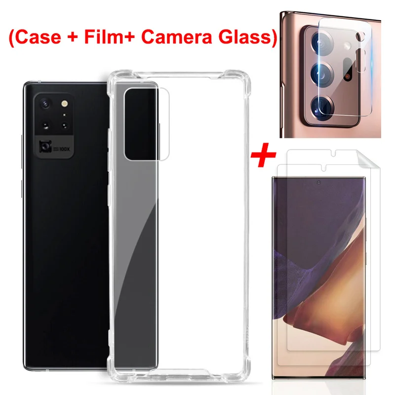 

3 In 1 Shockproof Phone Case for Samsung Galaxy Note 20 Ultra Front Hydrogel Film Camera Lens Cover Glass Film Screen Protectors